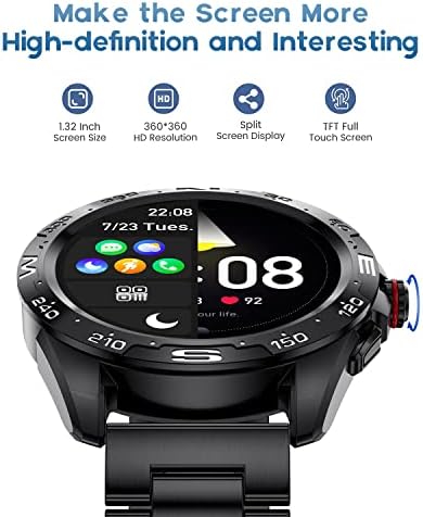 Smart Watch for Men, Bluetooth Call Voice Dial Chat Fitness Tracker with Heart Rate Blood Pressure Sleep Monitor, 1.32'' HD Colour Display IP67 Waterproof Pedometer Men's Smartwatch for iOS Android