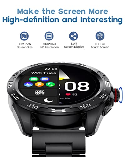 Lige Smart Watches For Android Ios, Bluetooth Calls/Text Remind/Voice Speaker, Fitness Tracker With Heart Rate Sleep Monitor, 1.32'' Hd Full Touch Screen, Ip67 Waterproof Black Smartwatch For Men #TOP2