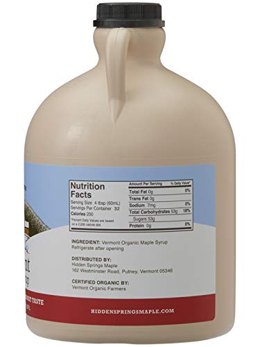 Hidden Springs Organic Vermont Maple Syrup, Grade A Dark Robust (Formerly Grade B), 64 Oz, 1 Half Gallon, Family Farms, Bpa-Free Jug #TOP1