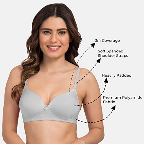 Image of Tweens - Heavily Padded Semi Push-Up Bra - Polyamide Fabric - 3 /4th Coverage, Wireless, Multiway Straps, Seamless - Everyday T-Shirt Bra