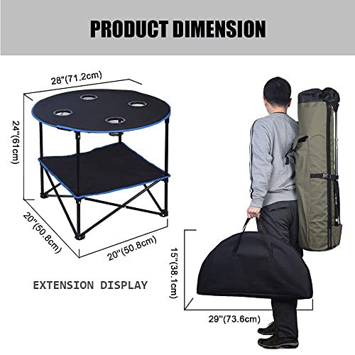 Leadallway Folding Picnic Table Portable Outdoor Camping Table With 4 Cup Holders And Carrying Bags,Collapsible Canvas Travel Table For Outdoor Picnic,Barbecue,Travel,Fishing (Black+Blue) #TOP2