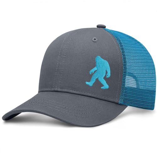Bigfoot Sasquatch Hats for Men Women Trucker Hats with Gift Box Packaging Perfect as a Bigfoot Gifts Grey/Blue