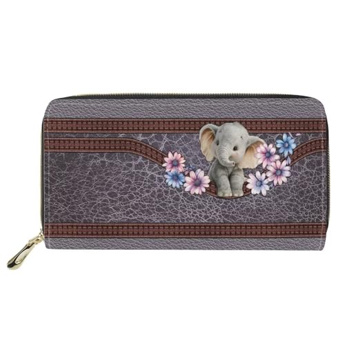 GIFTPUZZ Baby Elephant Wallets Women Ladies Fashion Evening Party Clutch Travel Purse Rfid Blocking PU Leather Zip Around Wallet Birthday Gifts Cute2