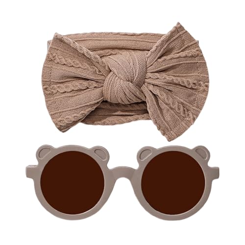 Baby Girls Bows Headband Toddler Soft Stretchy Nylon Hair Band with Hair Bow Photo Shower Party Hair Accessories for Newborn Infant (Bear-brown, stretchy)