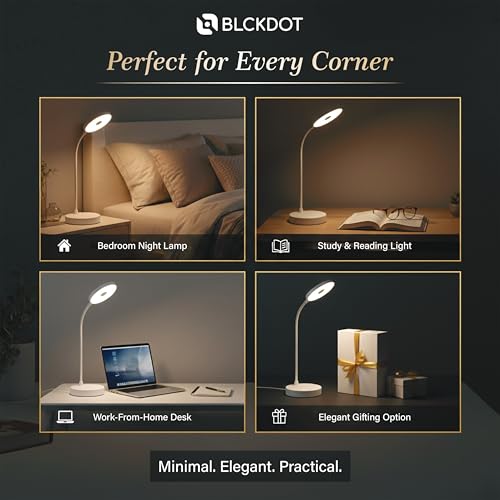 Image of NOX One Rechargeable LED Table Lamp for Study & Work | 3 Color Modes | Touch Control, Flexible Neck, USB-C | Portable Cordless Desk Lamp for Bedside Reading (White)