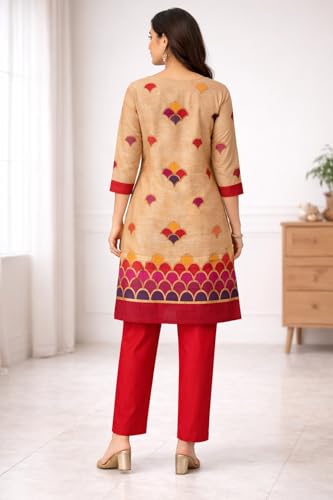 Image of Women's Cotton Blend Unstitched Kurti Set for Women | A-Line Style Dress Material | 2-Piece Traditional Ethnic Wear Suit Fabric
