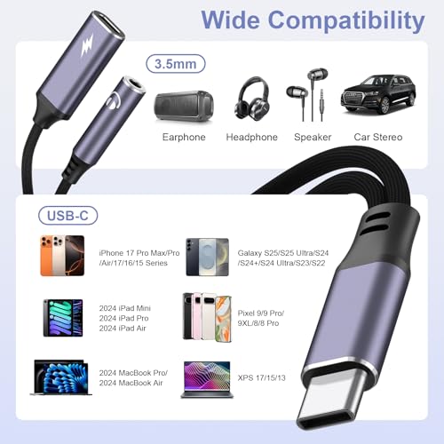 Image of Tobfit USB C to 3.5mm Jack and Charger Adapter, 2-in-1 USB C to Aux Audio Jack Adapter with PD 60W Fast Charging Compatible with iPhone 16 Pro Max /15 Pro Max, Galaxy S24 /S23 Ultra, Pixel, iPad Pro