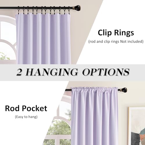 Image of DONREN 96 Inches Long 2 Panels Blackout Curtain Panels for Bedroom - Rod Pocket Thermal Insulated Drapes for Living Room(Lavender Purple,52 W x 96 L)