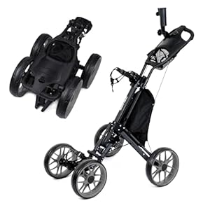 DRUIDS 4 Wheels Golf Pull Cart : Upright Golf Push Cart, Light Golf Roller Cart with Brake, Quick Fold Self Push Hand Cart Golf with Cup, Umbrella Holder, Cooler