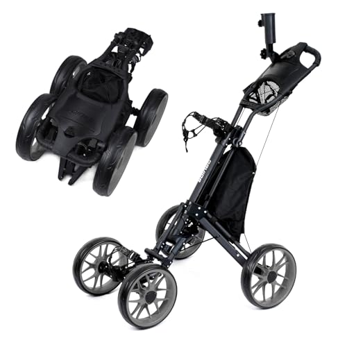 DRUIDS 4 Wheels Golf Pull Cart : Upright Golf Push Cart, Light Golf Roller Cart with Brake, Quick Fold Self Push Hand Cart Golf with Cup, Umbrella Holder, Cooler