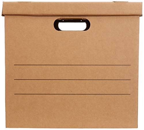 Image of Amazon Basics Moving and Storage Boxes with Handles and Lift-Off Lids, Medium, 19 inch x 14.5 inch x 15.5 inch, Brown, 10-Pack