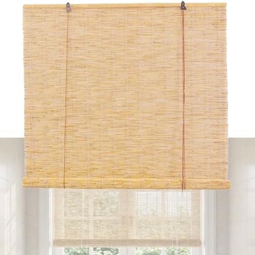Estor Opaco，Cortina De Paja，Persianas de Sol，Decorativa， Sombra De Sol，Cortina con Elevador，Protección Solar y Privacidad for Ventana，para Ventanas y Puertas Noche y Día