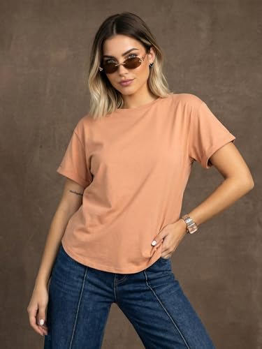 Image of JUNEBERRY Pure 100% Cotton Oversized Loose Fit Drop Shoulder Round Neck Boyfriend Fit Solid Half Sleeves T-Shirt for Women & Girls (Sizes: S to 2XL)