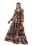 Summer Casual Women's Dresses 2024 Floral Print Lantern Sleeve Ruffle Tiered Hem Elegant Boho Vacation Party Long Maxi Dress