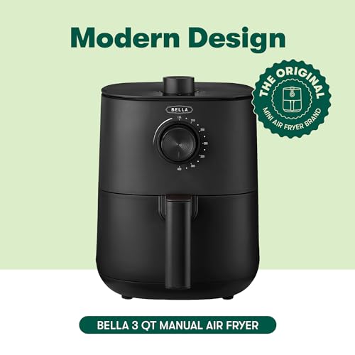BELLA 2.9QT Manual Air Fryer, No Pre-Heat Needed, No-Oil Frying, Fast Healthy Evenly Cooked Meal Every Time, Removeable Dishwasher Safe Non Stick Pan