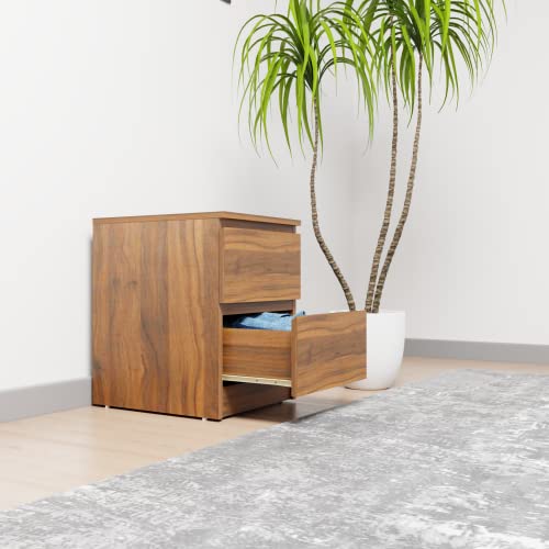 Image of VIKI Dresser with 2 Drawers, Chest of 2 Drawers,Clothes Storage, Organizer Unit for Bedroom, Hallway, Entryway,Easy Pull Drawers, Width 40cms, Brussel Walnut | 1 Year Warranty