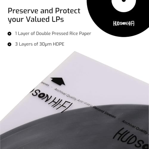 Image of Hudson Hi-Fi Anti-Static Vinyl Record Sleeves - Durable Clear Disc Sleeves- Protect Your LP Albums from Scratches, Dust & Dirt - Acid-Free Rice Paper Disc Covers, 50x Inner Sleeves