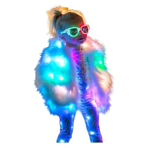 SHINYOU Toddler Girls Fuzzy Coat Faux Fur Coat LED Light Up Jacket Chirstmas Costume Glow In Gift 3-4T Cover