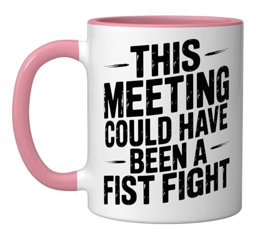 Taza de cerámica sarcástica para oficina rosa y blanca miniatura 1
