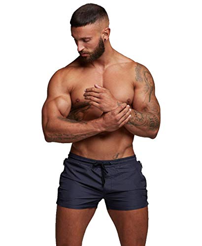 Tonlen Mens Swimwear Sports Shorts Swim Trunks With Zipper Pockets Dark Blue Xxl #TOP2