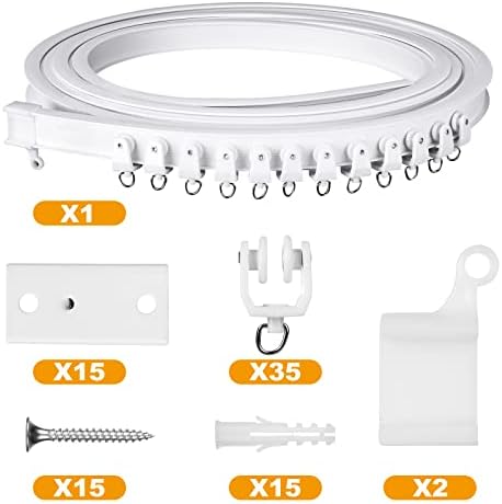 JMIATRY 5 Metres Flexible Bendable Ceiling Curtain Track, 16.4FT Curved Curtain Rail Track, Curved Ceiling Curtain Track Bay Window Curtain Pole for Curtain Rail with Track Curtain System