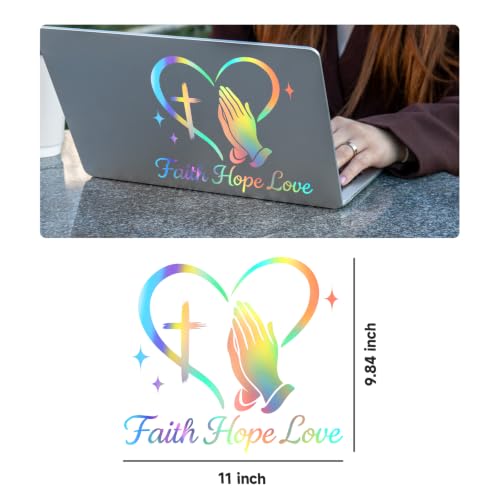 Image of Large Christian Car Decals, Faith Hope Love Praying Hands Stickers - 11 inch x 10 inch Waterproof Vinyl Sticker for Car, Truck, Window, Bumper, Laptop, Wall (Praying Hands-Holographic)