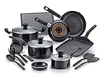 T-FAL, Culinaire, Pots and Pan Set, 16- Piece Set, PFOA Free, Thermo-Spot Heat Indicator, Black, All cooktops (excluding Induction), Dishwasher Safe, Oven Safe, Cookware Set, Pot Set