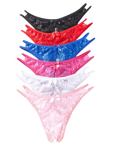 Image of Women Sexy Panties Plus Size Underwear Lace Thongs Low Rise G-String Cheeky Underpants