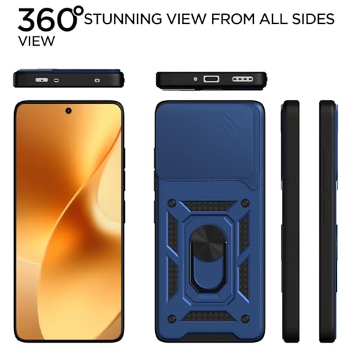 Image of Pikkme Back Cover for Realme 15 5G / Realme 15 Pro 5G | 360 Protection Case | Sliding Camera Shield Cover & Ring Holder Stand D10 Tough Armor Bumper Case (Blue)