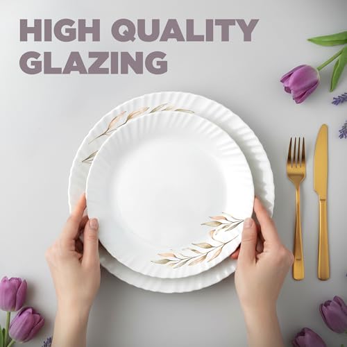 Image of Treo by Milton Opalware Aurelia Selene Dinner Set of 33 | Serving for 6 | Microwave & Dishwasher Safe | Bone-Ash Free | Tempered Toughness | Plates, Bowls, Spoons | Crockery Set for Dining & Gifting