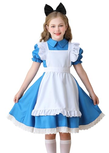 Happy Cherry Girls Pioneer Maid Apron Dresses Set with Bow Headband Colonial 1800s Pilgrim Outfits 3Pcs 2-12Y