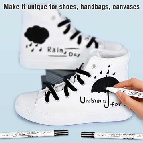 Fabric Markers Permanent for T Shirts, Canvas Bags, Clothing, No Bleed, Fine Tip, Child Safe & Non- Toxic. JR.WHITE Fabric Paint Pens Set of 24 Colors