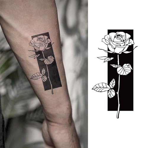 Rose Vine Temporary Tattoos for Adults – Black Floral Semi-Perman...