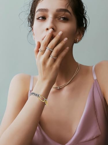 WOWORAMA Two Tone Link Chain Bracelet for Women Men Gold and Silver Paperclip Link Bracelets Unisex Mixed Metal Bracelet Thick Chunky Chain Bracelets2