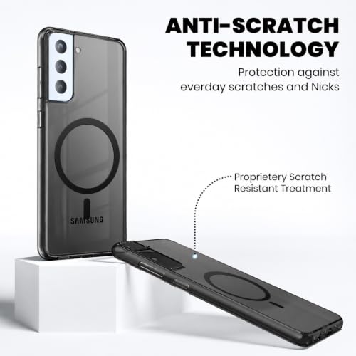 Image of Elzzi Anti Scratch Semi Translucent Cover for Samsung S21 FE Case, Premium PC + TPU Magnetic Phone Cases Drop Proof, Compatible with Magsafe Slim Never Yellowing Shockproof