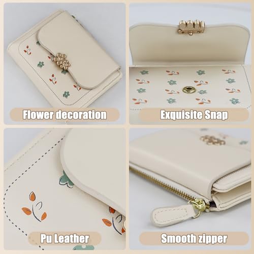 Small Ladies Wallet, Cute Flower Slim Wallets for Women Bifold Card Holder Wallet Compact Mini Wallets Coin Purse with ID Window (White)4