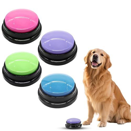 BUCOMTU Buzzer mit Aufnahmefunktion 4 Stück Buzzer Hund Intelligenzspielzeug mit 30 Sekunden Aufnahme Haustier Talking Training Antwort Buzzer für das Training von Haustieren