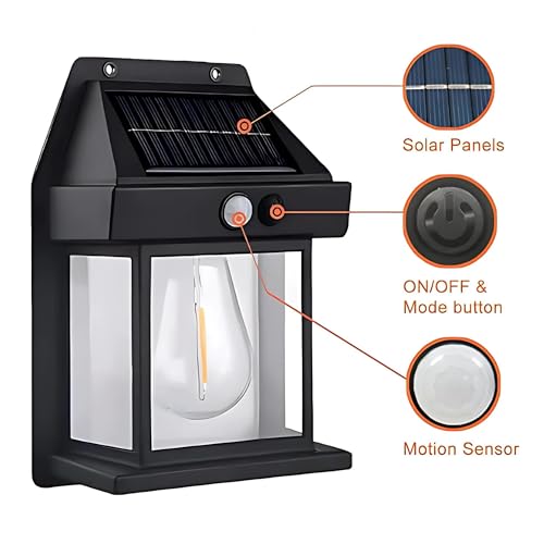 Image of MANSAA Solar Wall Light with Motion Sensor, 3 Light Modes, 3-4 Hours Battery Life, Black
