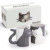 MIAMIO – Kaffeetassen / Küssende Katzen Tassen Set / Katzen Liebhaber Geschenke für Frauen und Männer, Signature Collection (350 ml)