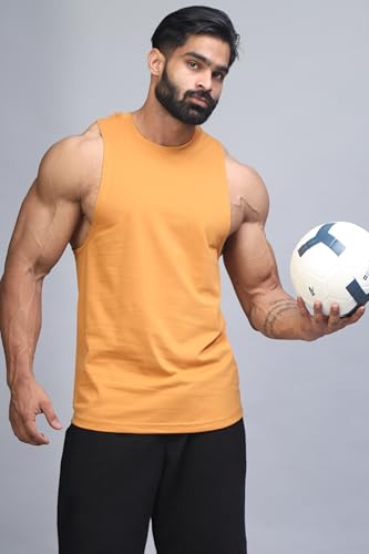 Image of JUARI BE A GENTLEMAN Men's Supper Combed Narrow Shoulder Gold Finish Sleeveless Deep Arm Cut Cotton Vest