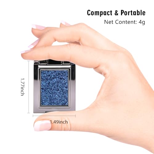 Image of WanTuoluo Sparkly Eyeshadow Palette for Women, Single Monochrome Eye Shadow Makeup, Shiny Pressed Cream Powder, Blendable Natural sombras para ojos, Holographic,Vegan,Travel (10-sparkly-Blue)