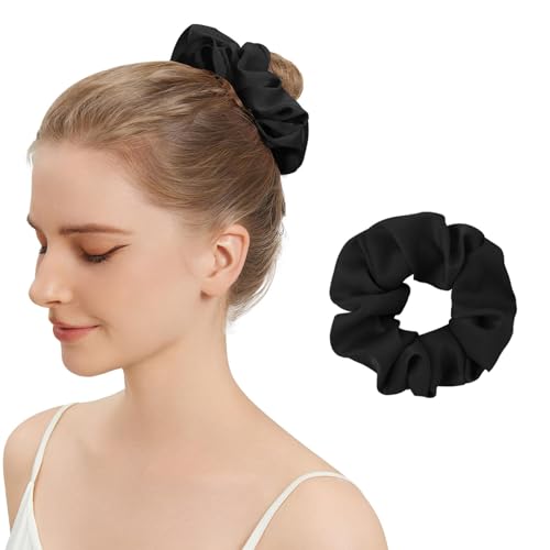 Silk Hair Scrunchies for Women, 100% Mulberry Silk Hair Ties, No Damage for Curly Hair, Large Scrunchie for Sleep, 1-Pack, Balck, L Silk Hair Scrunchies for Women, 100% Mulberry Silk Hair Ties, No Damage for Curly Hair, Large Scrunchie for Sleep, 1-Pack, Balck, L