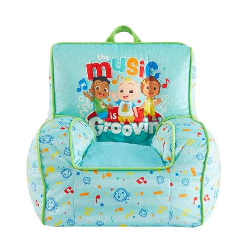 Cocomelon Toddler Square Bean Bag Sofa Chair with Piping and Top Carry Handle Soft Lightweight Kids Lounge Seating