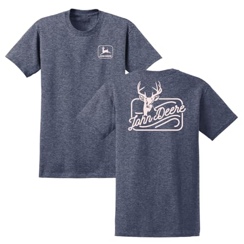 John Deere Mens Buck & Deere Script Deer Short Sleeve T-Shirt - Heathered Navy
