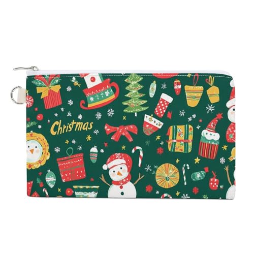 Merry Christmas Tree Snowman Gift Cute Coin Purse Travel Small Makeup Bag Pencil Pouch 7.4 × 4.6 Inch