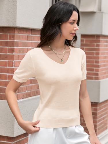 Image of DAIMIDY Women's Short Sleeve Sweaters Lightweight Summer Sweater Casual Knit Pullover Tops