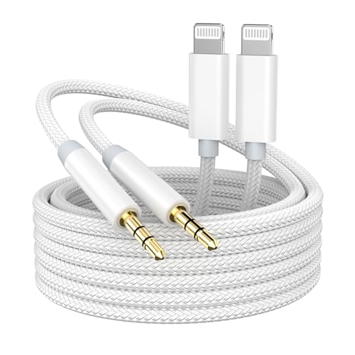 iPhone Aux Cord for Car, 2 Pack [Apple MFi Certified] Lightning to 3.5 mm AUX Audio Nylon Braided Cable Cord to Car Home Stereo/Speaker/Headphone for iPhone 14 13 12 11 Pro Max XS XR X 8, 3.3ft White