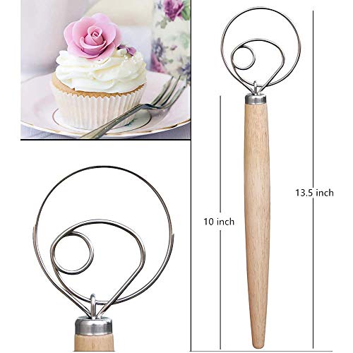 2 pack 13.5 inch The Original Danish Dough Whisk,Stainless Steel Dutch Style Hand Mixer Bread Dough Whisk,For Pastry or Pizza Perfect Baking Tool, Great Alternatives to A Blender, Mixer or Hook