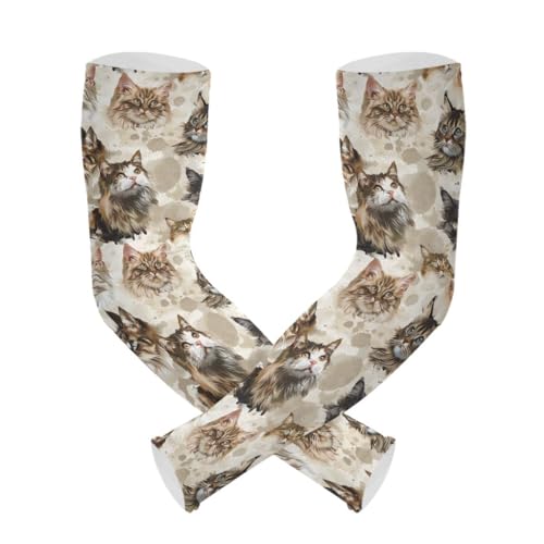 ALAZA Old Animal Cat Kitten Gardening Sleeves Cooling Arm Sleeves Sun Protection Thumb Hole Arm Covers for Women Men