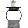 APLusee Matte Black Bath Towel Ring with Shelf Stainless Steel Towel Holder Wall Mount